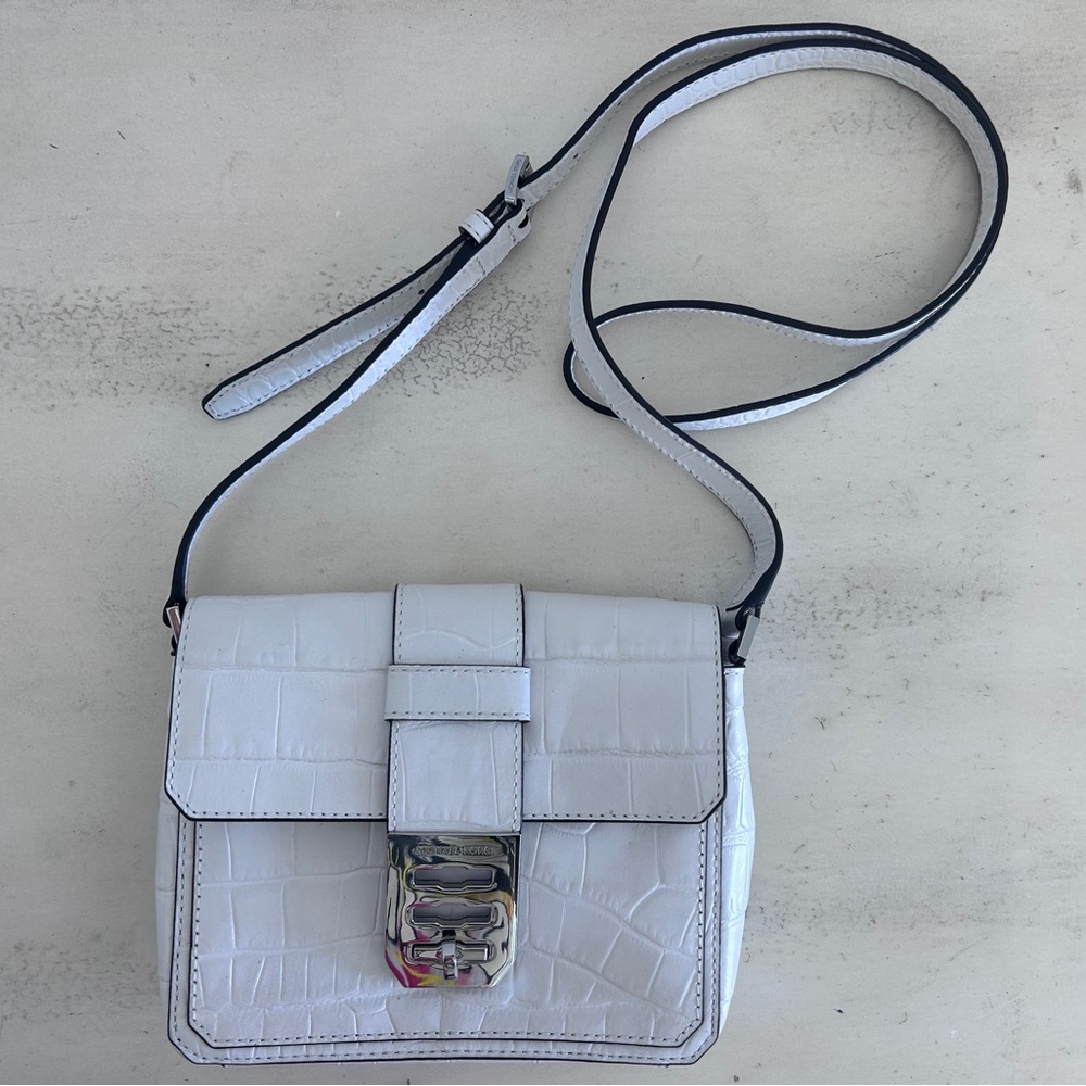 Micheal Kors White Croc-Embossed Crossbody Bag